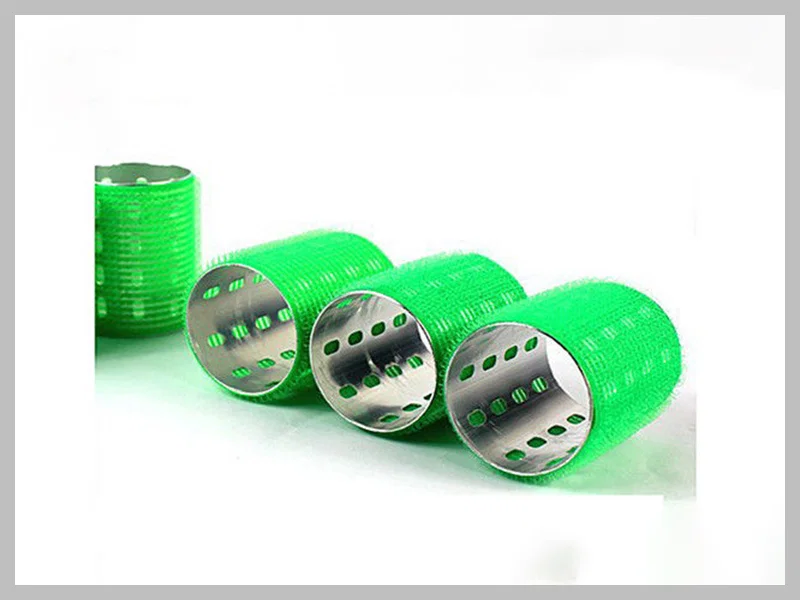 Green hook and loop hair curlers cylinder Shape 