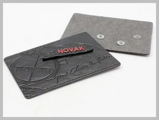 Eco - Friendly Washable Square Engraved Metal Clothing Label With Leather Patch